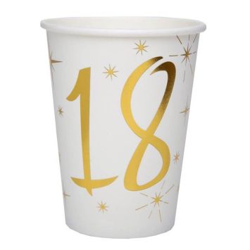 10 Gobelets en Carton Anniversaire - Blanc et Or - 18 ans | jourdefete.com