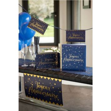 Tirelire "Joyeux Anniversaire" Bleu Marine Effet Métallisé