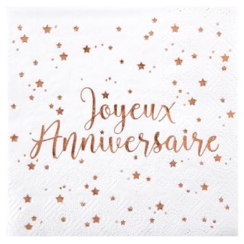 20 Serviettes Joyeux Anniversaire - Métal Rose Gold