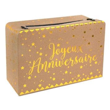 Tirelire valise joyeux anniversaire couleur kraft | jourdefete.com
