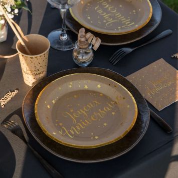 10 Assiettes en carton " Joyeux Anniversaire " - Couleur Kraft