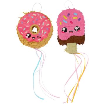 Kit de 2 mini piñatas à tirer - Donut et Glace - Collection Kawaii Party