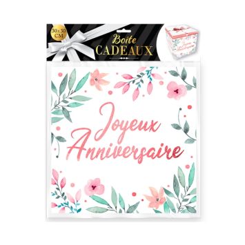 boite cadeau joyeux anniversaire fleurs grand modele | jourdefete.com