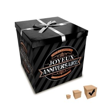 Boîte Cadeau Joyeux Anniversaire Noire - 30 x 30 cm