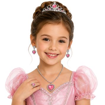 Accessoires de déguisement pour enfant avec set de bijoux de princesse aux gemmes roses en forme de cœur | jourdefete.com