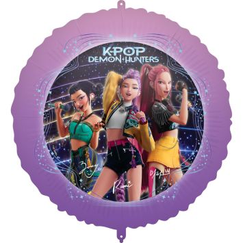 Ballon aluminium rond 46 cm KPop Demon Hunters anniversaire enfant violet et étoiles | jourdefete.com