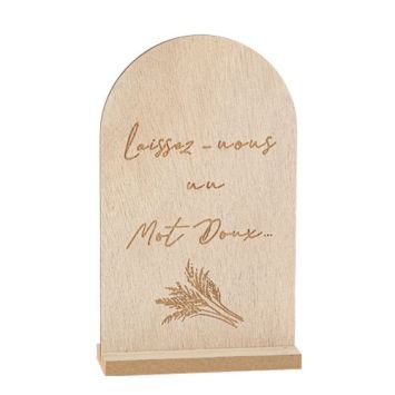 Pancarte "Laissez-nous un mot doux…" en bois gravé sur socle - 20 x 12 cm