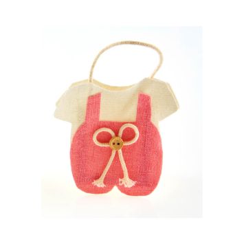 4 Sachets pour dragées en lin salopette rose