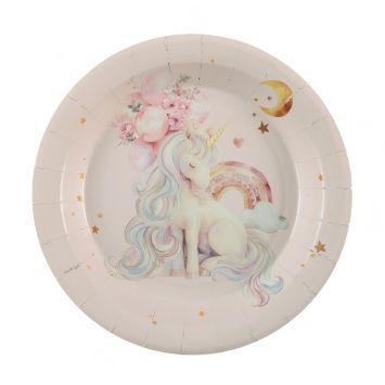 6 assiettes en carton - Diamètre 22,5 cm - Collection Licorne Magique