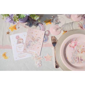 6 cartes d'invitation en carton - 10 x 15 cm - Collection Licorne Magique