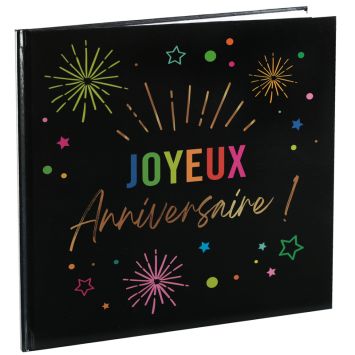 Livre d'or de 20 pages "Joyeux Anniversaire" - 24 x 24 cm - Collection Festicolor - Couleur au choix