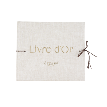 Livre d’or Communion effet lin et or avec reliure en ficelle marron | jourdefete.com