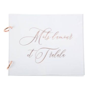 Livre d'Or Verre Acrylique et Rose Gold 22 x 18 cm 64 pages | jourdefete.com
