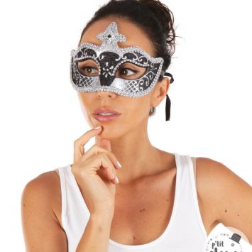 Loup vénitien argenté et noir en plastique