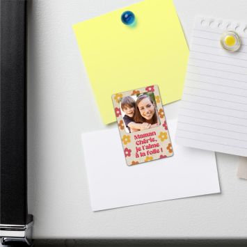 Magnet photo en bois "Maman chérie, je t'aime à la folie !" - Collection Maman d'Amour