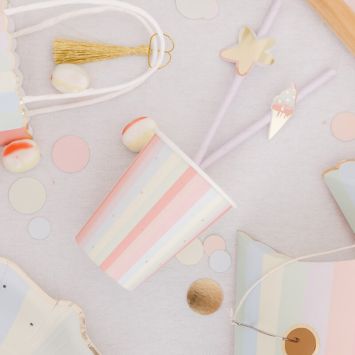 8 Gobelets Carton - Collection Mahault Pastel et Or