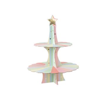 présentoir à gâteaux 2 étages anniversaire Mahault Pastel et Or