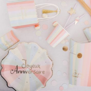 8 Assiettes en carton - Collection Mahault Pastel et Or