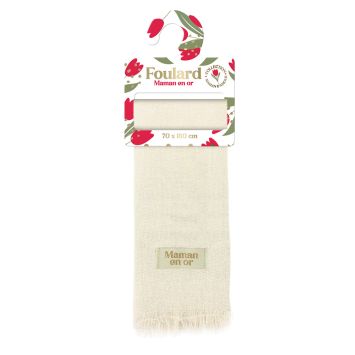 Grand foulard léger de couleur écru avec étiquette dorée Maman en or de la collection Maman d'Amour | jourdefete.com