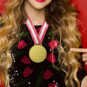 Médaille d'or à paillettes "Meilleure Maman" - Collection Maman d'Amour