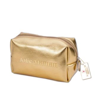 Trousse de toilette dorée Jolie Maman en simili cuir avec fermeture zippée | jourdefete.com