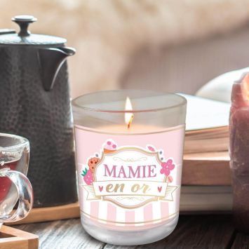 Bougie en verre " Mamie en or "