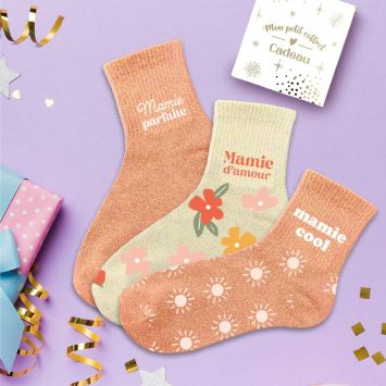 Coffret Trio de chaussettes à paillettes pour femme - Collection Mamie Chérie