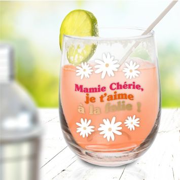 Verre à eau "Mamie Chérie, je t'aime à la folie !" - Collection Mamie d'Amour