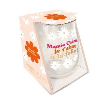 Verre à eau "Mamie Chérie, je t'aime à la folie !" - Collection Mamie d'Amour