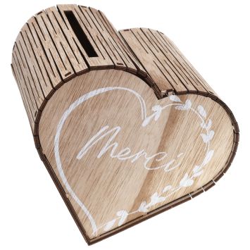 Tirelire en bois en forme de cœur - Collection Mariage Naturel