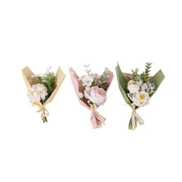 Bouquet de fleurs avec papier et rubans - 8 x 13 cm - Modèle Aléatoire