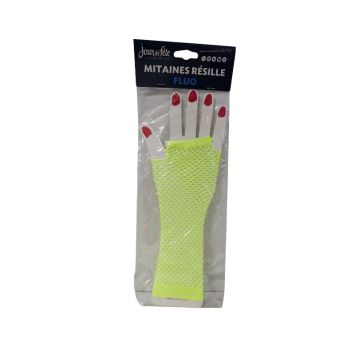 Mitaines en résille jaune fluo pour soirée années 80 | jourdefete.com