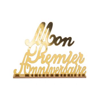 deco or sur socle bois mon premier anniversaire | jourdefete.com