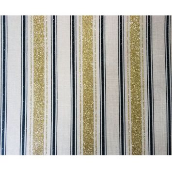 Chemin de Table en Lin - Rayures Bleu Marine et Paillettes Or