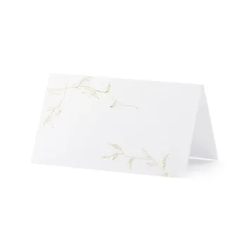 10 marque-places blancs en carton - 9,5 x 5,5 cm - Branches dorées