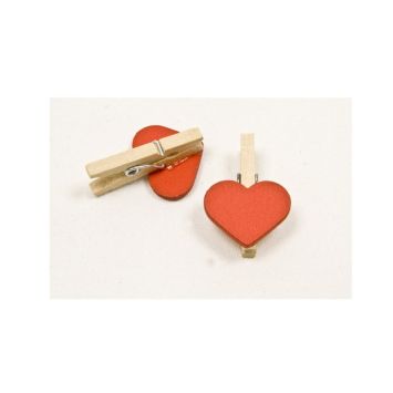 10 Pinces en Bois Cœur Rouge