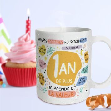 Mug Anniversaire à paillettes pour femme - 1 an de plus