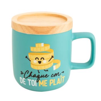Mug avec Couvercle en Bois - Chaque Cm de Toi me Plaît | JOURDEFETE.COM