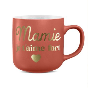 Mug mat "Mamie je t’aime" beige avec écriture dorée | jourdefete.com