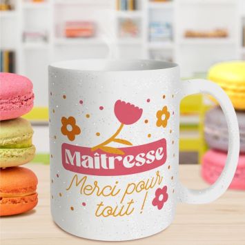 Mug à paillettes "Maîtresse, merci pour tout !" - Collection Merci pour cette année