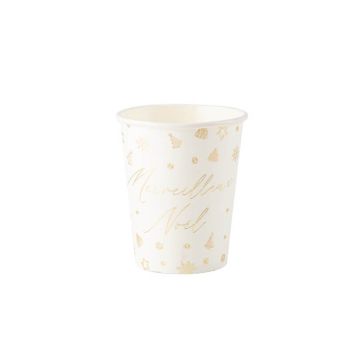 8 Gobelets Merveilleux Noël Pure Christmas Blanc et Or 255 ml
