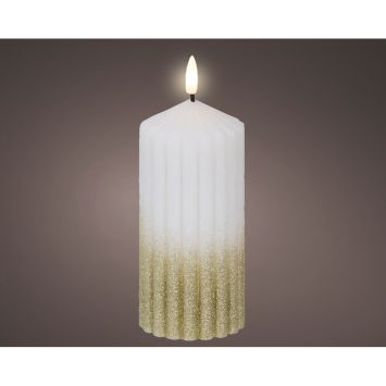 Bougie blanche à paillettes dorées de Noël à LED en cire - 7 x 15 cm