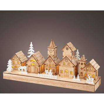 Village de Noël à LED en bois - 8 x 30 x 13,5 cm