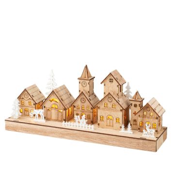 Village de Noël à LED en bois - 8 x 30 x 13,5 cm