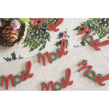 6 décorations "Noël" en bois à parsemer - 4 x 6 cm
