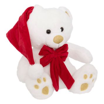 Peluche de Noël - Ours blanc avec bonnet - 25 cm