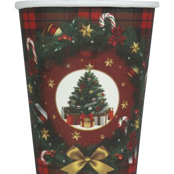 6 gobelets en carton - Noël - 240 ml - Collection Sapin de Noël