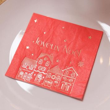 20 serviettes cocktail "Joyeux Noël" en papier - Noël - 24 x 24 cm - Collection Luxury Christmas