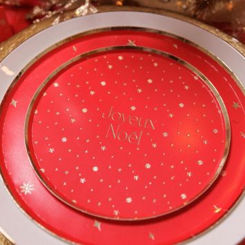 8 assiettes "Joyeux Noël" en carton - Noël - Diamètre 18 cm - Collection Luxury Christmas