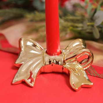Bougeoir doré en forme de nœud en résine - Noël - 13 x 10 x 3 cm